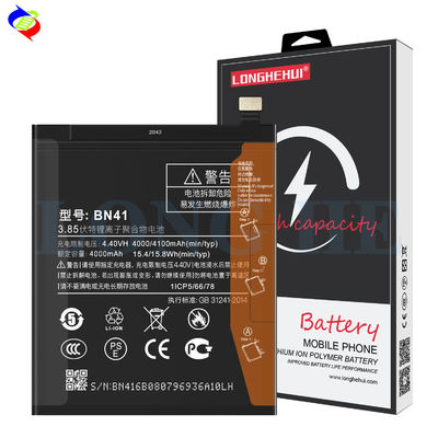 100% 원래 용량 4100mAh Xiaomi Redmi Note 4용 교체 배터리 BN41
