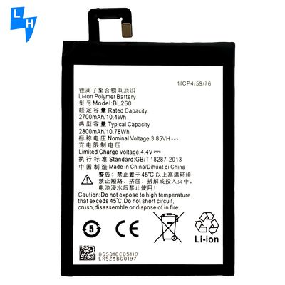 레노보 바이브 S1 라이트/S1LA40 BL260 2800mAh용 이중 IC 보호 모바일 배터리