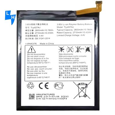 3.85V 2500Mah 재충전 배터리 알카텔 Tlp027Aj 전화 블랙 고 용량